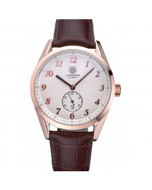 Tag Heuer Carerra Calibre 6 White Dial Red Numbers Brown Leather Band 622161