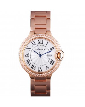 Cartier Ballon Bleu 42mm White Dial Diamonds Pink Gold Case And Bracelet