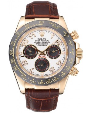 Rolex Cosmograph Daytona Gold Case Black Subdials Brown Leather Bracelet 622634