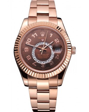 Rolex Sky Dweller Brown Dial Rose Gold Case Brown Leather Strap