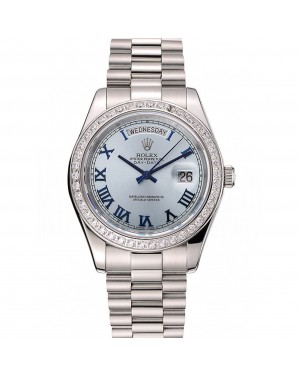 Swiss Rolex Day-Date Ice Blue Dial Diamond Case Stainless Steel Bracelet 1453962