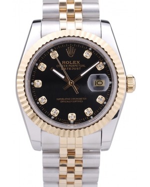 Rolex Datejust Black Dial Diamonds Ribbed Bezel 7453
