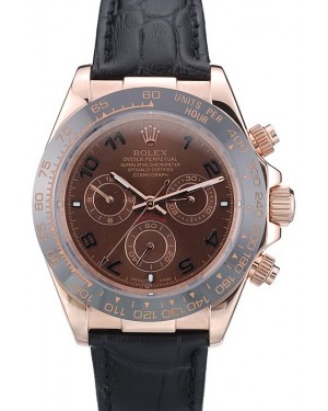Rolex Daytona Black Ceramic Bezel Brown Dial Black Leather Strap 41975