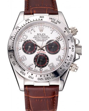 Rolex Daytona Stainless Steel Case White Dial Brown Leather Strap