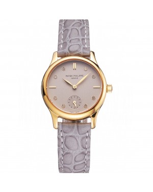Patek Philippe Calatrava Gray Dial Diamond Markings Gold Case Gray Leather Strap