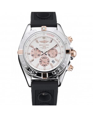 Breitling Chronomat Rose-Gold Highlight Ribbed Black Rubber Strap White Dial