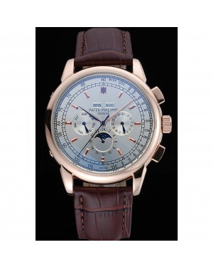 Patek Philippe Grand Complications White Dial Brown Leather Bracelet