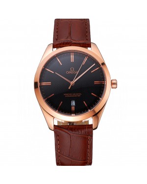 Omega Tresor Master Co-Axial Black Dial Rose Gold Case Brown Leather Strap
