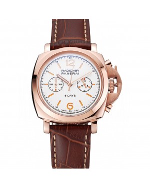Panerai Radiomir 8 Days Chronograph White Dial Rose Gold Case Brown Leather Strap 1453796