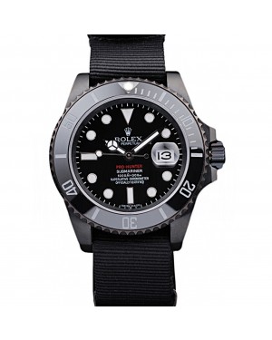 Rolex Swiss Submariner Pro-Hunter Black Fabric Strap Black Dial