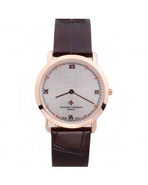 Vacheron Constantin Silver Dial Rose Gold Case Rich Maroon Bracelet