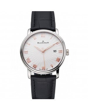 Blancpain Villeret Ultra Slim White Groved Dial Gold Numerals Stainless Steel Case Black Leather Strap