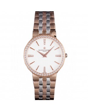 Vacheron Constantin Patrimony Traditionnelle White Dial Rose Gold Diamond Case Two Tone Bracelet