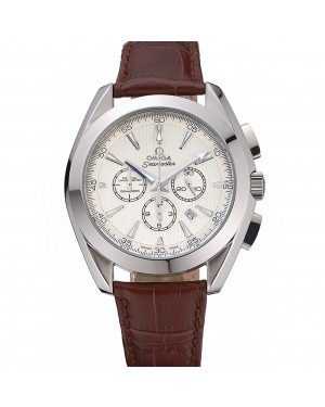 Omega Seamaster Aqua Terra Chronograph Ivory Dial Brown Leather Bracelet 622529
