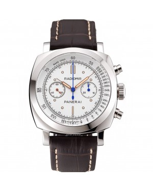 Swiss Panerai Radiomir 1940 Chronograph White Dial Stainless Steel Case Brown Leather Strap