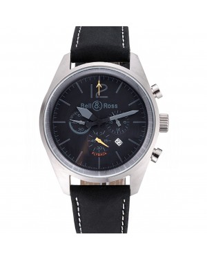 Bell and Ross BR126 Flyback Black Dial Silver Case Black Suede Leather Strap