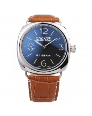 Panerai Radiomir Polished Stainless Steel Case Black Dial Brown Leather Strap 98141