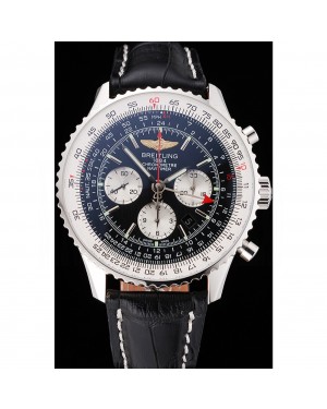 Swiss Breitling Navitimer Black Dial Stainless Stell Case Black Leather Strap