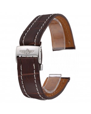 Breitling Brown Leather White Stitching Bracelet 622604