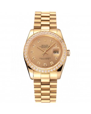 Swiss Rolex Datejust Champagne Dial Diamond Bezel Gold Bracelet 1454097