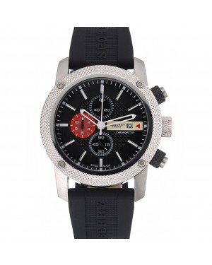 Round Burberry Sport Chronograph White Case Black Dial Black Rubber Bracelet 622618