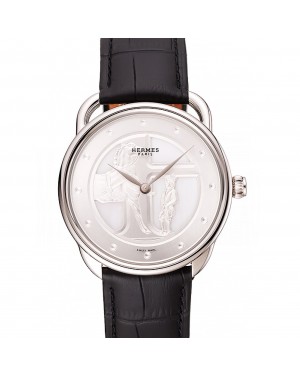 Hermes Classic Croco Leather Strap Silver Dial 801400
