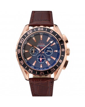 Omega Seamaster Aqua Terra Chrono GMT Teak-Grey Dial Brown Leather Bracelet 622536