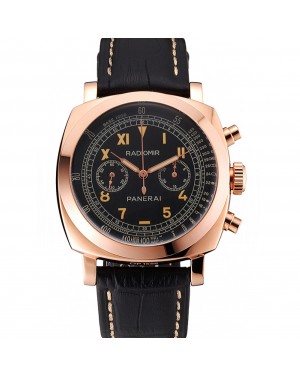 Swiss Panerai Radiomir 1940 Chronograph Black Dial Rose Gold Case Black Leather Strap