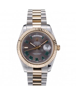 Rolex Swiss DayDate Gold Stainless Steel Ribbed Bezel Grey Dial 41909