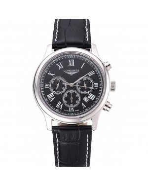 Longines Master Collection Black Leather Strap Black Dial 80224