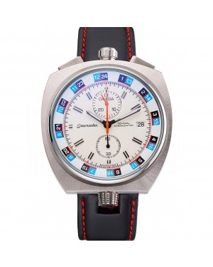Omega Seamaster Bullhead White Dial Stainless Steel Case Black Leather Strap 622825