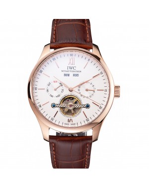 IWC Portofino Tourbillon White Dial Rose Gold Case Broen Leather Strap
