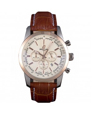 Breitling Transocean White Dial Light Brown Leather Strap Rose Gold Bezel