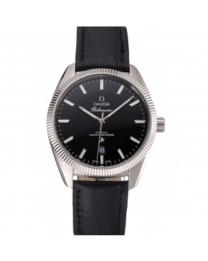 Omega Globemaster Black Dial Stainless Steel Case Black Leather Strap