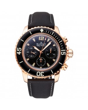 Swiss Blancpain Fifty Fathoms Flyback Chronograph Black Dial Black Bezel Rose Gold Case Black Canvas Strap