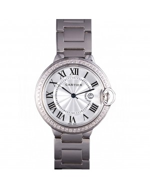 Cartier Ballon Bleu 42mm White Dial Diamonds Stainless Steel Case And Bracelet