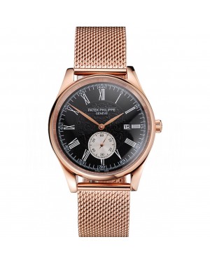 Patek Philippe Calatrava Small Seconds Black Engraved Dial Rose Gold Case And Bracelet