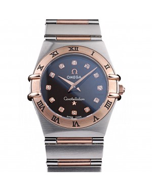 Omega Swiss Constellation Jewelry Rose Gold Case Black Dial 98114