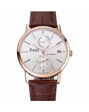 Piaget Altiplano Date Silver Dial Rose Gold Case Brown Leather Strap