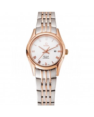Omega De Ville Ladies White Dial Rose Gold Case Two Tone Bracelet 1453782