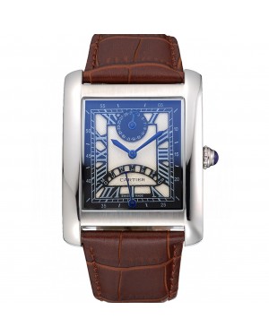 Cartier Tank Black And White Dial Stainless Steel Case Brown Leather Strap 622763