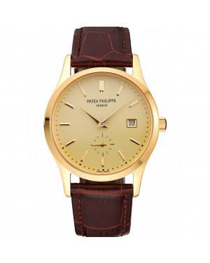 Patek Philippe Calatrava Gold Dial Gold Case Brown Leather Strap 622846