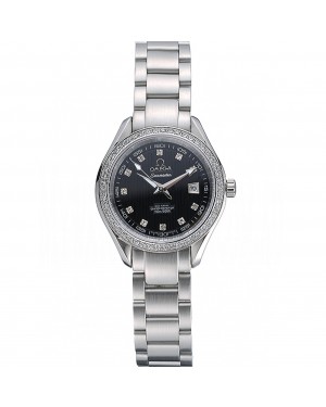 Omega Seamaster Aqua Terra Black Dial Diamond Case Stainless Steel Bracelet 622449