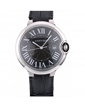 Cartier Ballon Bleu 42mm Black Dial Stainless Steel Case Black Leather Bracelet
