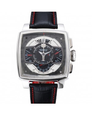 Tag Heuer Monaco Black-Green Perforated Leather Strap Black Dial 80308