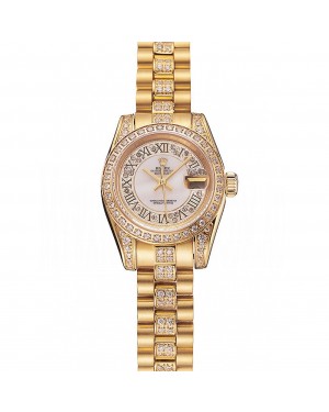 Swiss Rolex DayJust Diamond Pave White Dial Gold Diamond Bracelet 1453957