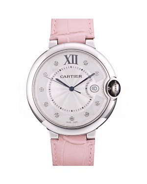 Cartier Ballon Bleu 42mm White Dial Stainless Steel Case Pink Leather Bracelet