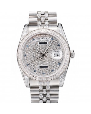 Rolex DayDate Diamond Plated Stainless Steel Bracelet Diamond Plated Dial 41985
