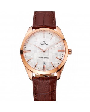 Omega Tresor Master Co-Axial White Dial Rose Gold Case Brown Leather Strap