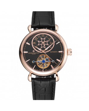 Vacheron Constantin Traditionnelle Tourbillon Black Dial Gold Case Black Leather Bracelet 1454060